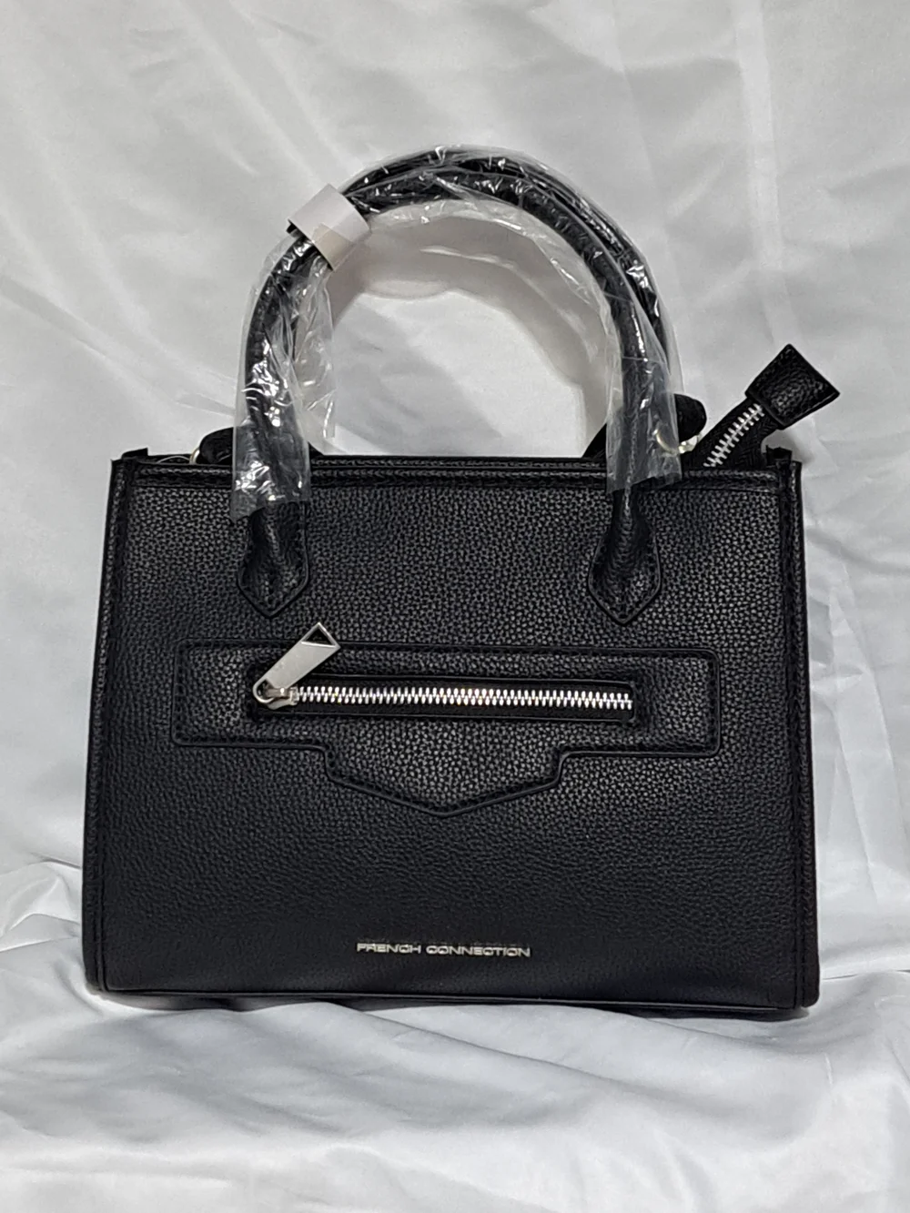NWT French Connection Black Pebbled Top-Handle Satchel with Front Zip